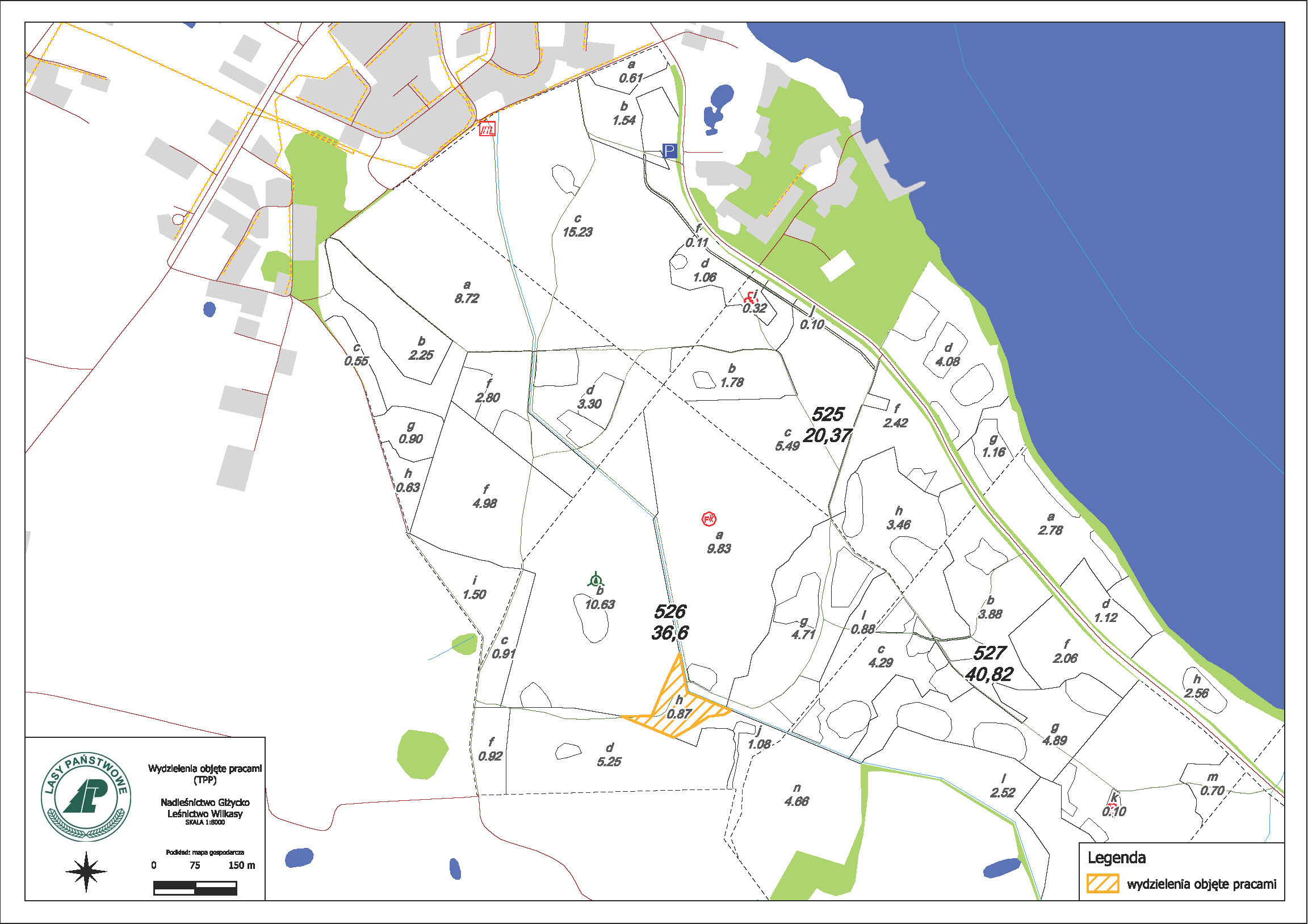 Mapa lokalizacji prac leśnych.