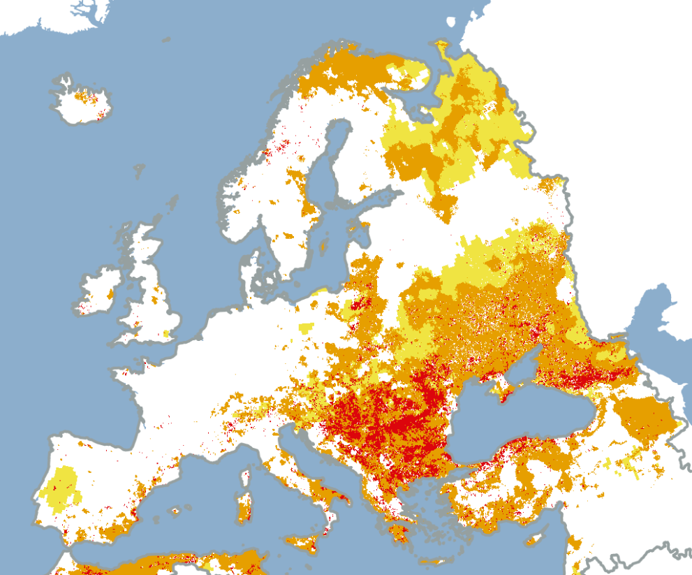 Susza w Europie - wrzesień 2024 - 1. okres dziesięciodniowy UE, 2024 r. Źródło: Centrum Naukowe EU - https://joint-research-centre.ec.europa.eu/european-and-global-drought-observatories_en