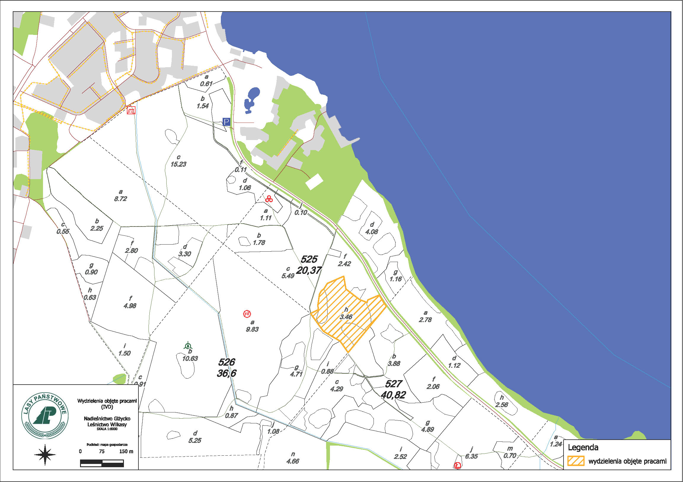 Mapa lokalizacji prac leśnych.