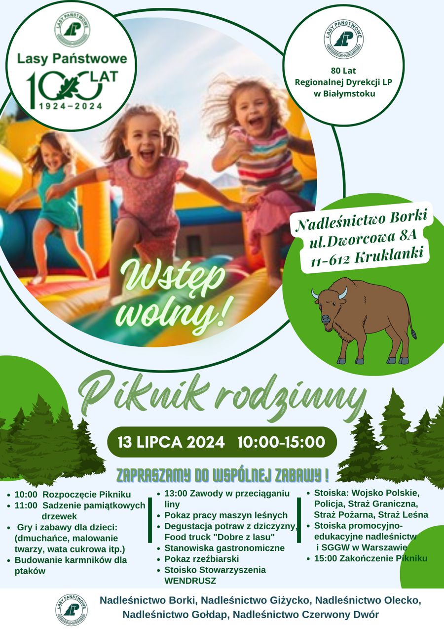 Piknik rodzinny z okazji 100-lecia Lasów Państwowych i 80-lecia Regionalnej Dyrekcji LP w Białymstoku.