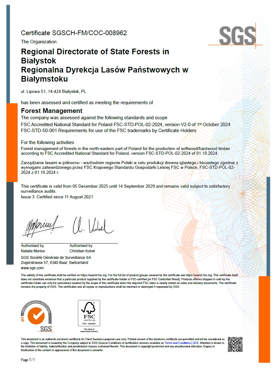 Certyfikat FSC® o numerze SGSCH-FM/COC/008962.