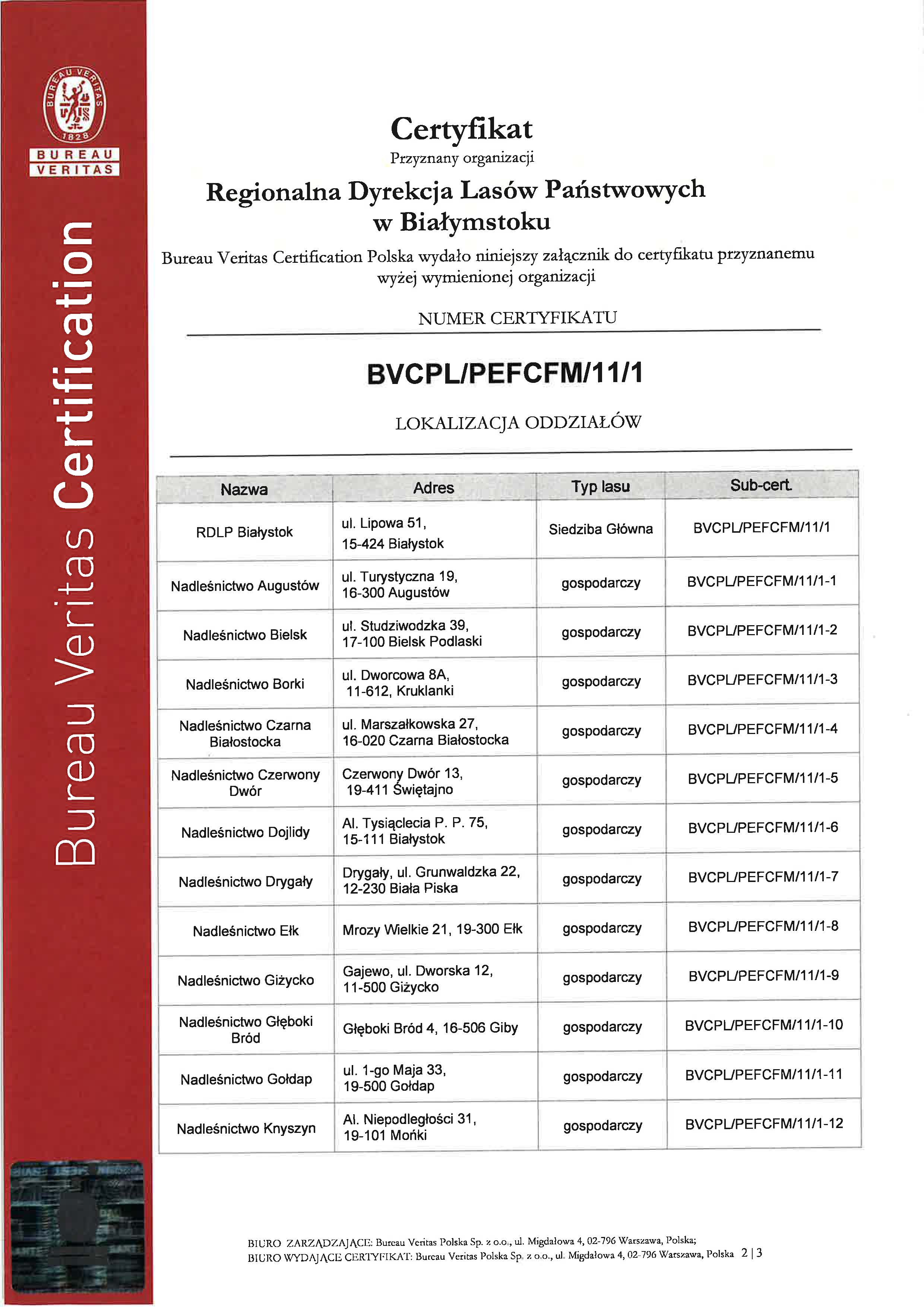 Certyfikat PEFC strona 2.