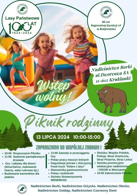Piknik rodzinny z okazji 100-lecia Lasów Państwowych i 80-lecia Regionalnej Dyrekcji LP w Białymstoku